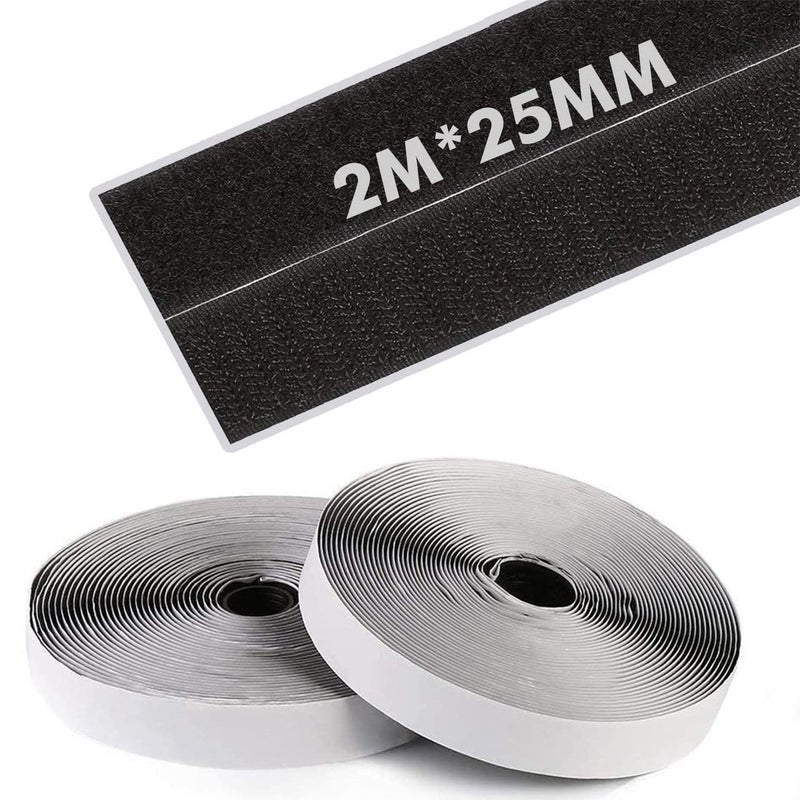 HOME CUBE Self Adhesive Hook Tape & Self Adhesive Loop Tape for Stationary, Pictures, Tools, Household Purposes, Schools and Office - 1 Set (2M x 25mm Black Color) - Image 2