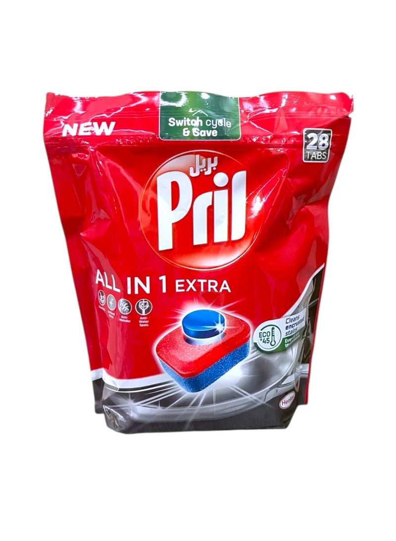 Pril All In1 Extra Dishwasher Tabs, 28 Tabs (492.8g) - Image 1