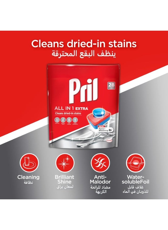 Pril All In1 Extra Dishwasher Tabs, 28 Tabs (492.8g) - Image 2