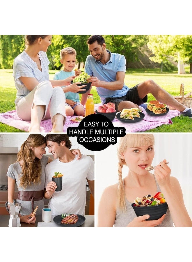 JFYP 16-Piece Plastic Wheat Straw Tableware Set, Wheat Straw Plate and Bowl Set, Environmentally Friendly and Safe, Must-Have for College Dorms, Microwave and Dishwasher Safe (Black) - Image 2