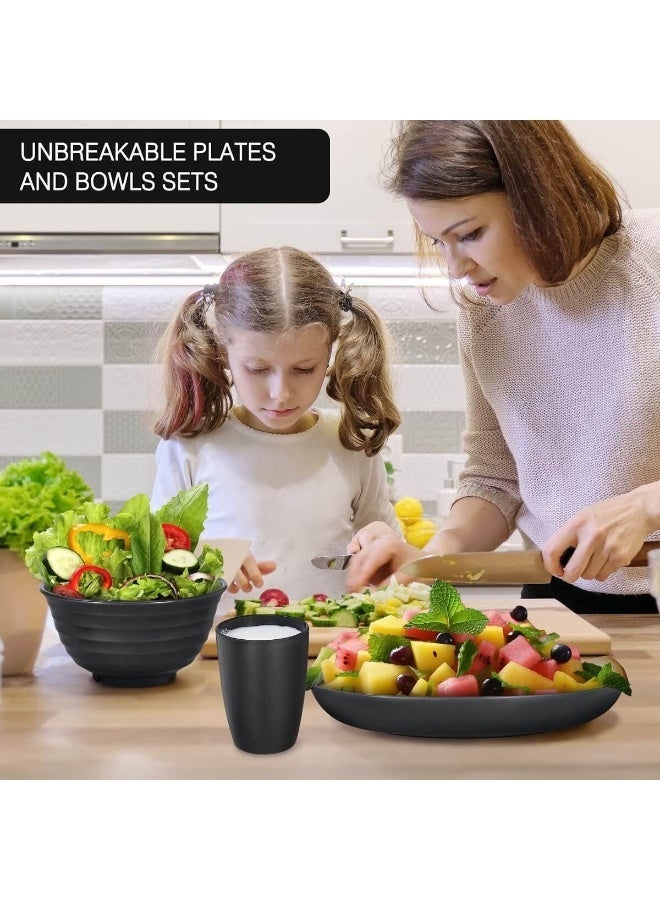 JFYP 16-Piece Plastic Wheat Straw Tableware Set, Wheat Straw Plate and Bowl Set, Environmentally Friendly and Safe, Must-Have for College Dorms, Microwave and Dishwasher Safe (Black) - Image 3