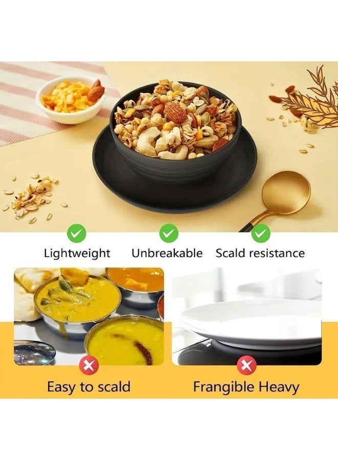 JFYP 16-Piece Plastic Wheat Straw Tableware Set, Wheat Straw Plate and Bowl Set, Environmentally Friendly and Safe, Must-Have for College Dorms, Microwave and Dishwasher Safe (Black) - Image 5