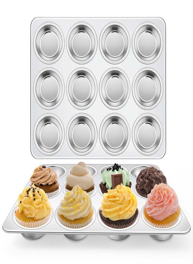Homikit 2 Pack Muffin Pan, Stainless Steel Cupcake Tin with 12 Cups Regular Size, 13.8" x 10.4" Nonstick Metal Egg Bites Tray for Oven Baking, Non Toxic & Rust Free, Easy Release & Dishwasher Safe - Image 1