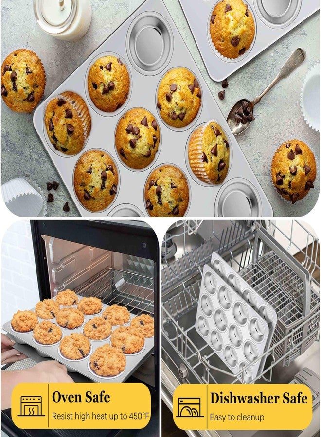 Homikit 2 Pack Muffin Pan, Stainless Steel Cupcake Tin with 12 Cups Regular Size, 13.8" x 10.4" Nonstick Metal Egg Bites Tray for Oven Baking, Non Toxic & Rust Free, Easy Release & Dishwasher Safe - Image 3