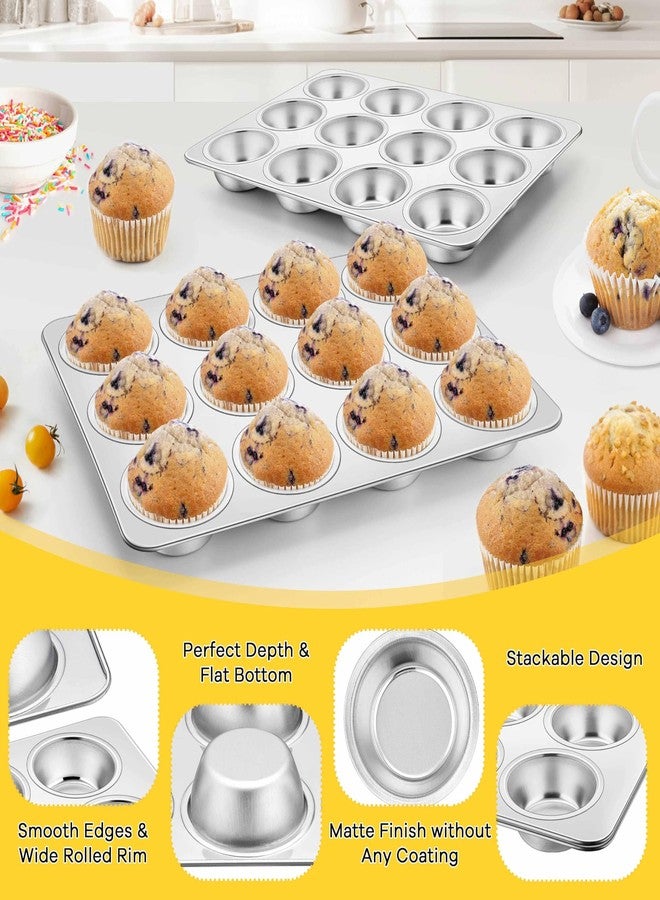 Homikit 2 Pack Muffin Pan, Stainless Steel Cupcake Tin with 12 Cups Regular Size, 13.8" x 10.4" Nonstick Metal Egg Bites Tray for Oven Baking, Non Toxic & Rust Free, Easy Release & Dishwasher Safe - Image 4