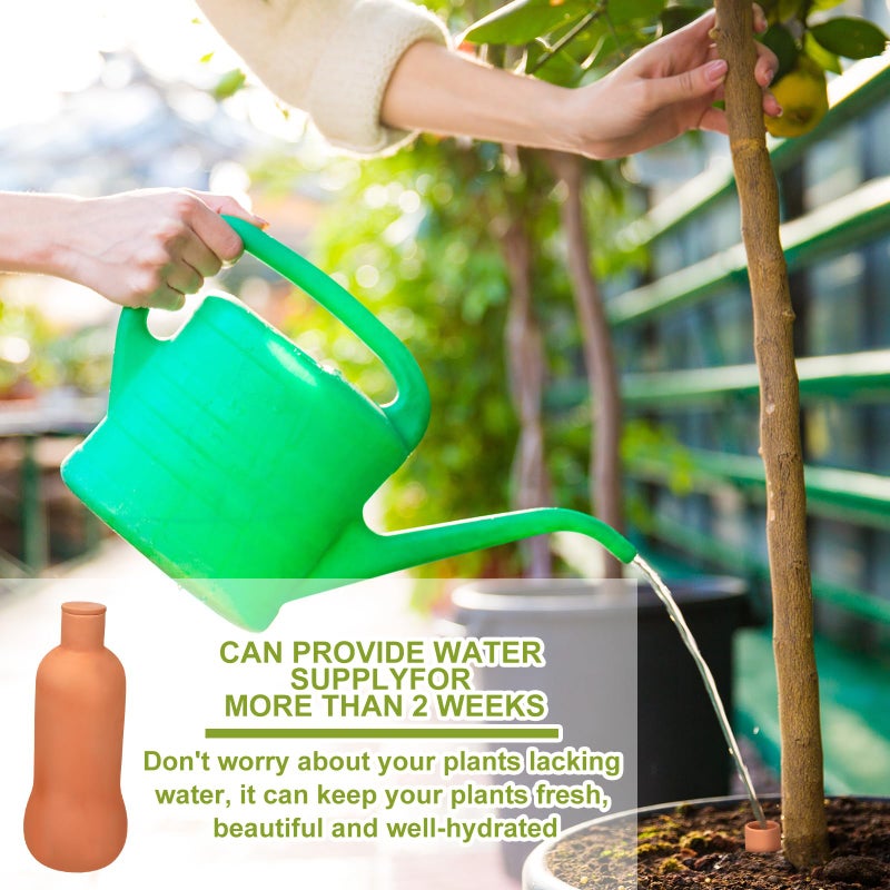 Blushtier 2 Pcs Olla Terracotta Watering Pot with Lid Large 34 oz Terra Cotta Self Watering Pots for Indoor Outdoor Plants Self Irrigate Spikes Ceramic Plant Waterer Set - Image 5