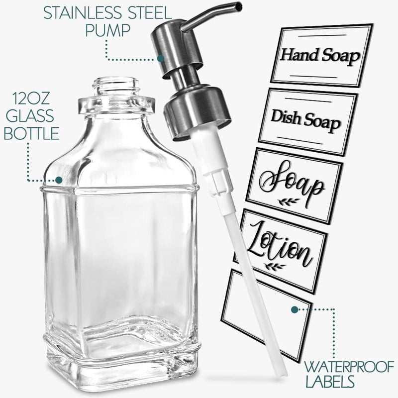 JASAI Antique Design Soap Dispenser with Rust Proof 304 Stainless Steel Pump, Refillable Glass Soap Dispenser with 10Pcs Clear Stickers, Premium Kitchen & Bathroom Soap Dispenser - Image 2