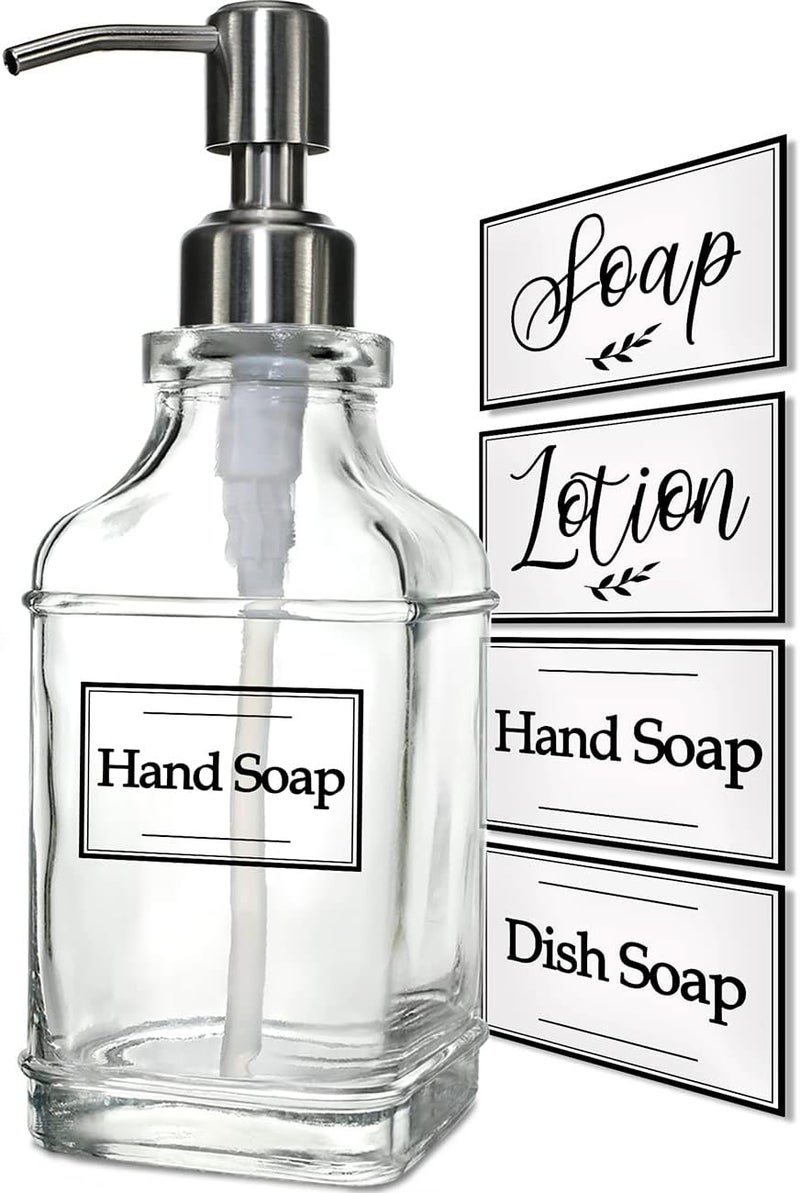 JASAI Antique Design Soap Dispenser with Rust Proof 304 Stainless Steel Pump, Refillable Glass Soap Dispenser with 10Pcs Clear Stickers, Premium Kitchen & Bathroom Soap Dispenser - Image 1