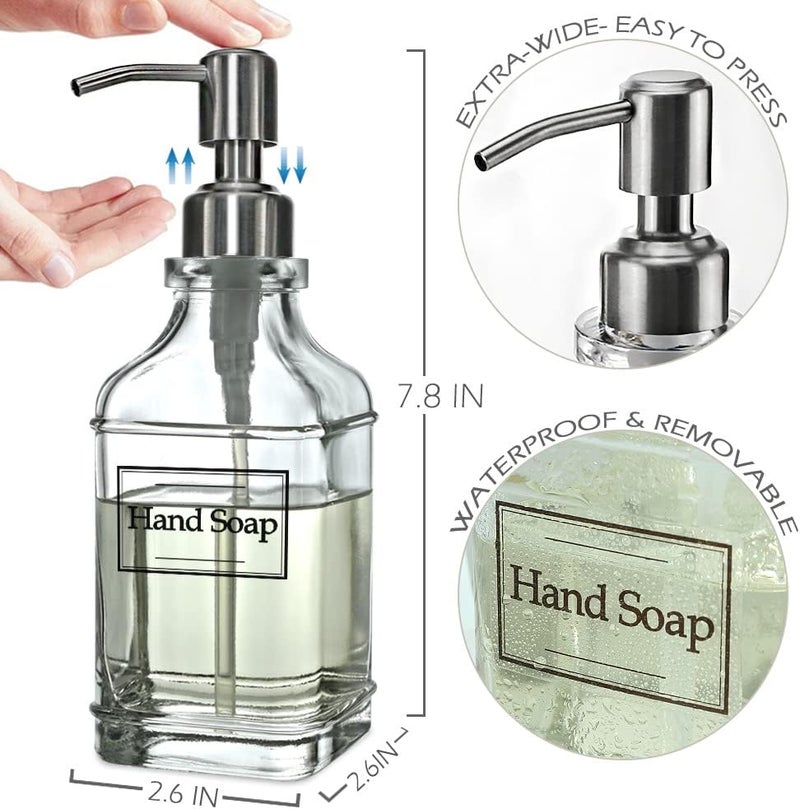 JASAI Antique Design Soap Dispenser with Rust Proof 304 Stainless Steel Pump, Refillable Glass Soap Dispenser with 10Pcs Clear Stickers, Premium Kitchen & Bathroom Soap Dispenser - Image 5