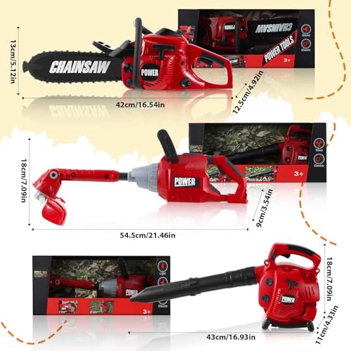 Arrowbash 3 Pcs Toy Gardening Tool Set for Kids Toy Leaf Blower Weed Trimmer Chainsaw Pretend Set with Lights and Sounds Christmas Birthday Gift for Boys Girls - Image 5