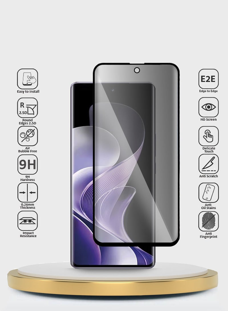 Wtech vivo V40 / V40 Pro / V40 Lite 5G 2024 Premium Edge-Pro Series Privacy Full Glue Full Cover Tempered Glass Screen Protector (MSGPCP) - Clear/Black - Image 2
