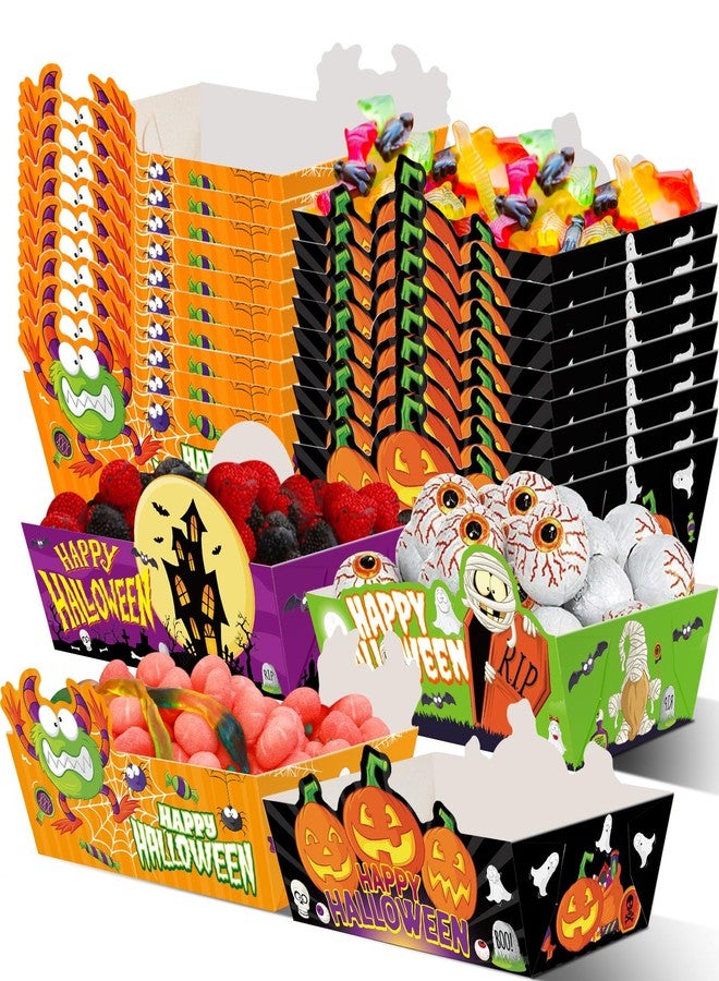 WorldBazaar Halloween Paper Food Trays 60PCS Nacho Serving Trays Disposable Halloween Treat Snack Tray Trick or Treat Party Supplies Table Decorations - Image 1