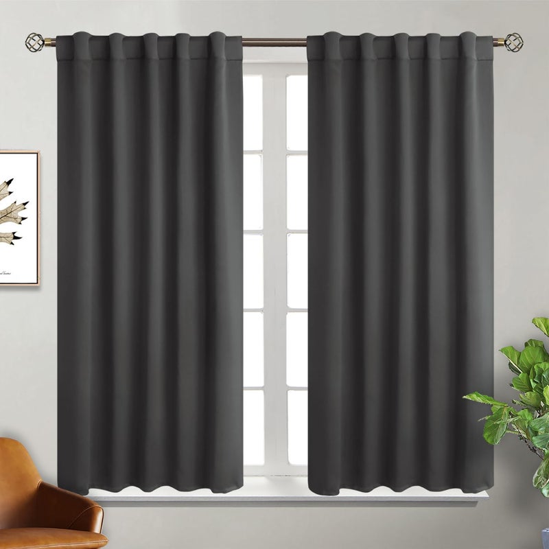 BGment Rod Pocket and Back Tab Blackout Curtains for Bedroom - Thermal Insulated Room Darkening Curtains for Living Room  2 Window Curtain Panels (42 x 54 Inch  Dark Grey) - Image 1