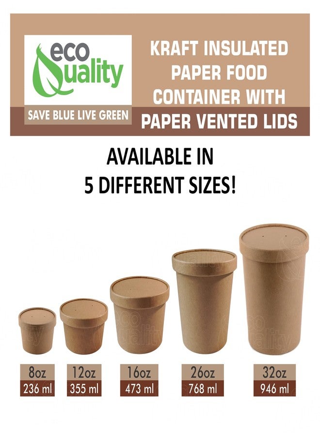 EcoQuality Disposable Kraft Paper Soup Containers with Lids - Paper Ice Cream Cups - Disposable Dessert Bowls, Frozen Yogurt Cups - Food Storage Containers, Microwavable and Freezer Safe Take Out (32oz, 25) - Image 3