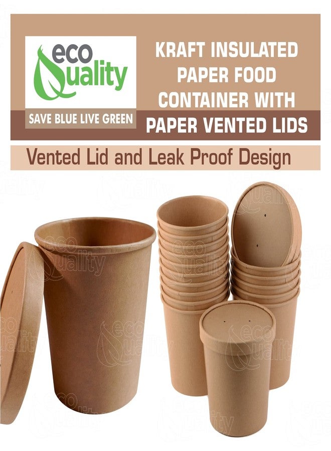 EcoQuality Disposable Kraft Paper Soup Containers with Lids - Paper Ice Cream Cups - Disposable Dessert Bowls, Frozen Yogurt Cups - Food Storage Containers, Microwavable and Freezer Safe Take Out (32oz, 25) - Image 4