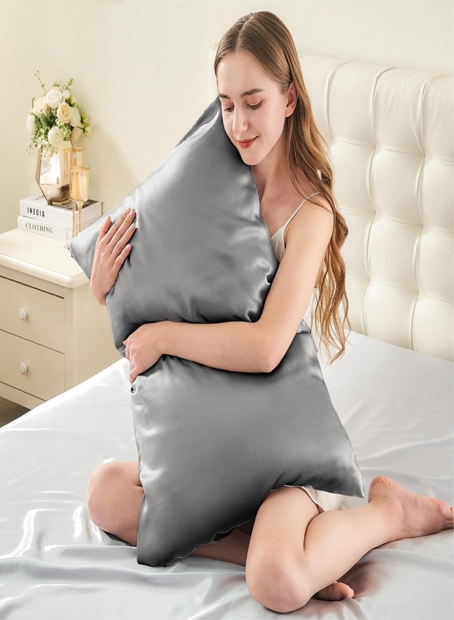 INFIIXSO Silk Pillow Cases Queen Size Set of 2-20x30Inches Silk Pillowcases with Hidden Zipper, Ultra Smooth and Soft Cooling Pillow Cases for Hot Sleepers (Dark Grey 20x30 Inches, 2 Pack) - Image 3