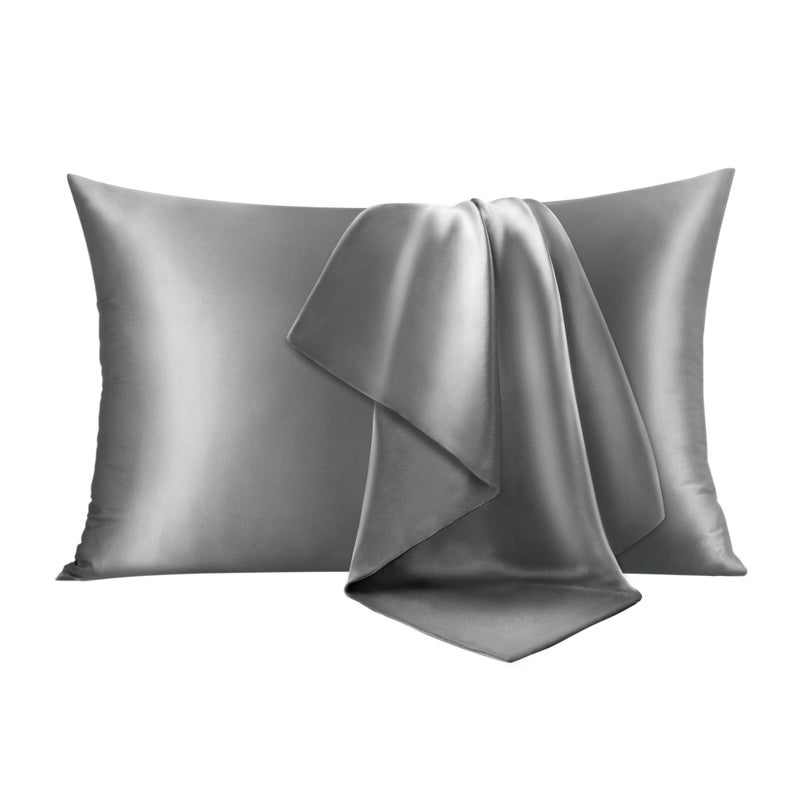 INFIIXSO Silk Pillow Cases Queen Size Set of 2-20x30Inches Silk Pillowcases with Hidden Zipper, Ultra Smooth and Soft Cooling Pillow Cases for Hot Sleepers (Dark Grey 20x30 Inches, 2 Pack) - Image 1