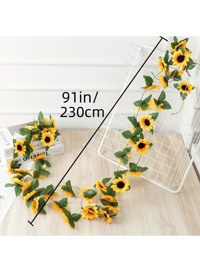 Goolsky 26-Head Realistic Sunflower Wreath - 228.6cm Fake Flower Vine for Home And Wedding Decoration, Ideal for Valentine'S Day, , , , Thanksgiving, Sunflower Decoration - Image 2