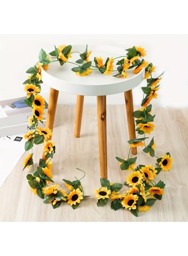 Goolsky 26-Head Realistic Sunflower Wreath - 228.6cm Fake Flower Vine for Home And Wedding Decoration, Ideal for Valentine'S Day, , , , Thanksgiving, Sunflower Decoration - Image 5