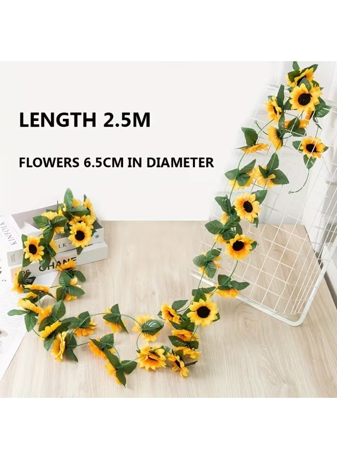Goolsky 26-Head Realistic Sunflower Wreath - 228.6cm Fake Flower Vine for Home And Wedding Decoration, Ideal for Valentine'S Day, , , , Thanksgiving, Sunflower Decoration - Image 3