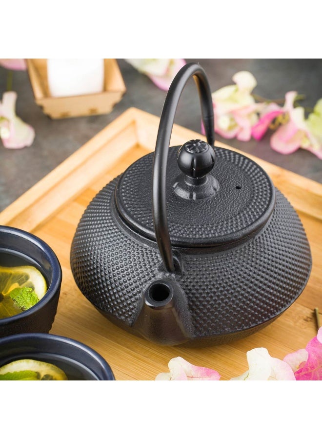 Restaurantware Tetsubin 20 Ounce Cast Iron Teapot, 1 Hobnail Iron Teapot - With Strainer, Retains Heat, Black Cast Iron Japanese Tea Kettle, Curved Handle - Image 3