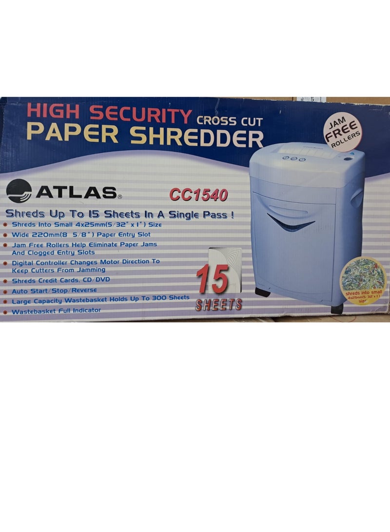 Atlas Heavy duty Paper Shredder for Paper Cutting and trashing CC15415sheets. - Image 1