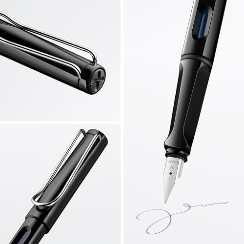 LAMY safari black - Fountain Pen with ergonomic grip & polished steel nib in size F - ideal for any Writing & Calligraphy - including LAMY T 10 blue cartridge - Right-Handed - Image 2