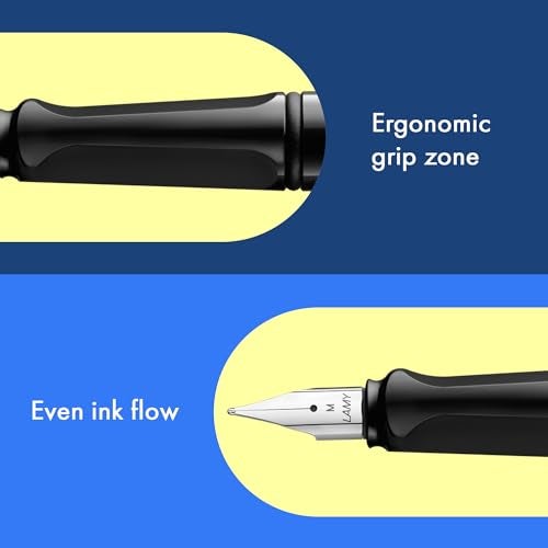 LAMY safari black - Fountain Pen with ergonomic grip & polished steel nib in size F - ideal for any Writing & Calligraphy - including LAMY T 10 blue cartridge - Right-Handed - Image 3