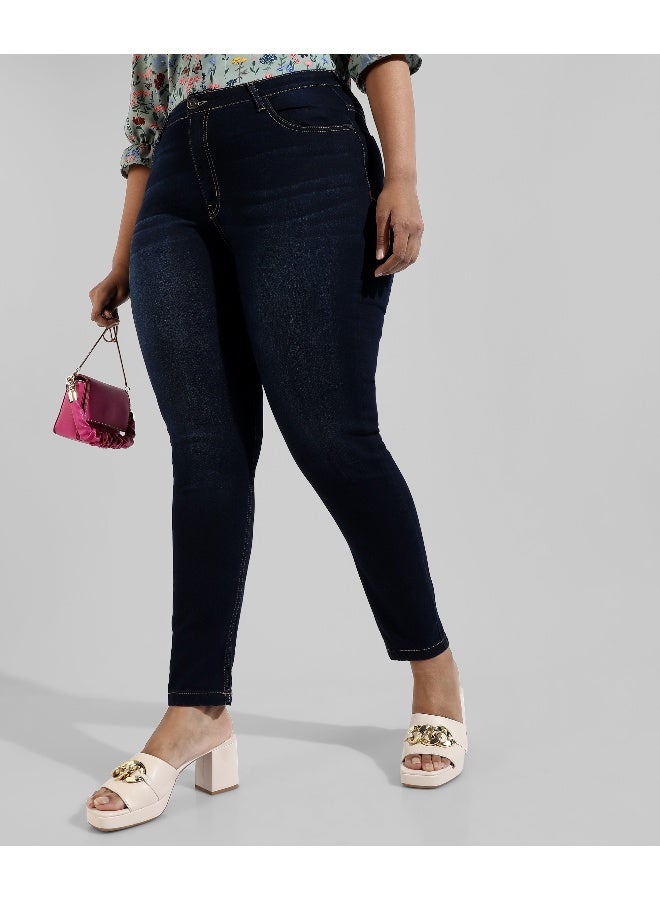 انستافاب بلس جينز نسائي ضيق عصري جديد من الدنيم بلون سادة - Image 2