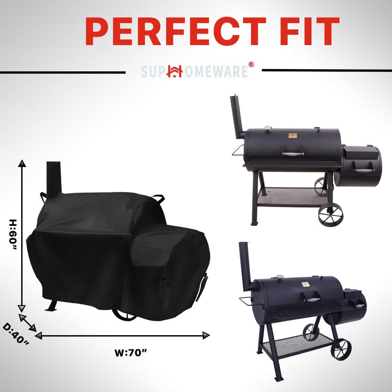 Suphomeware 70 inch Grill Cover for Oklahoma Joe's Longhorn Offset Smoker, Waterproof & Heavy Duty Black Smoker Cover - Image 2