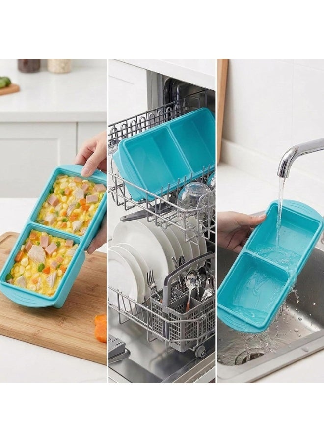 Silicone Freezer Tray with Lid, 2-Compartment, 1000ml, for Large Ice Cubes, Soup & Food Storage - Image 5