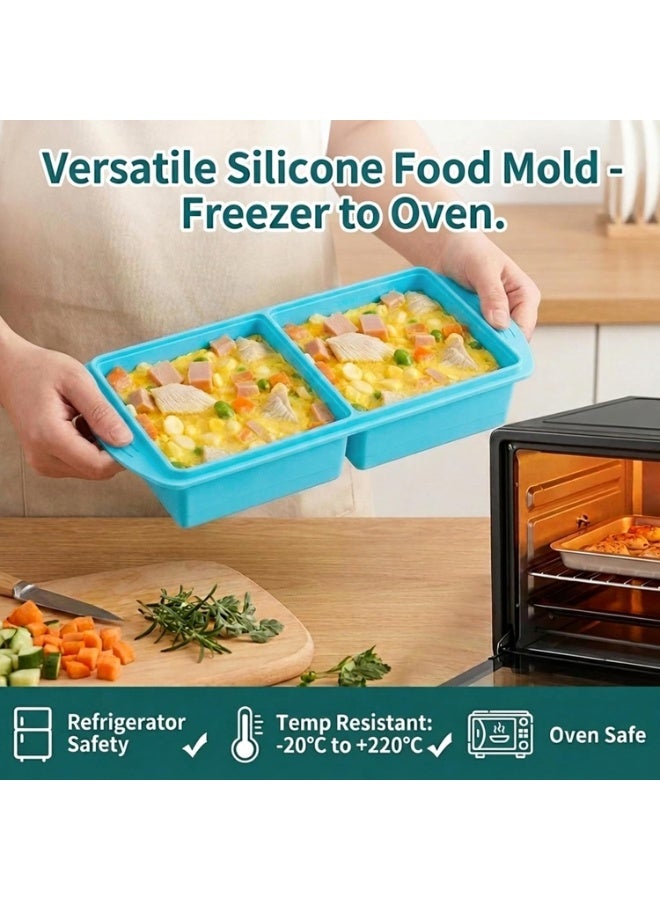Silicone Freezer Tray with Lid, 2-Compartment, 1000ml, for Large Ice Cubes, Soup & Food Storage - Image 3