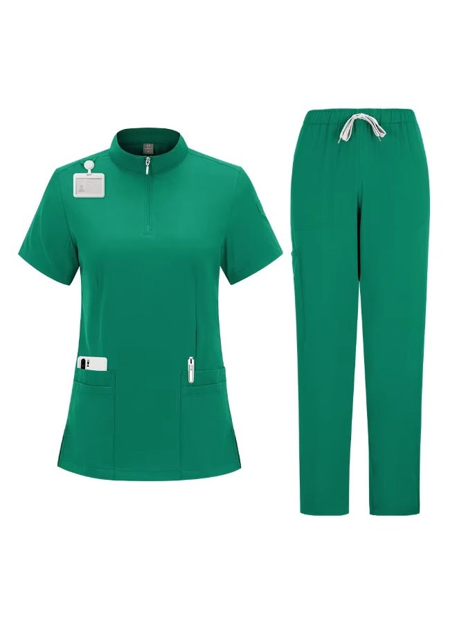 Loquat Womens Medical Scrubs Single Top Medical Uniform Single Printed Top Turquoise Green - Image 1