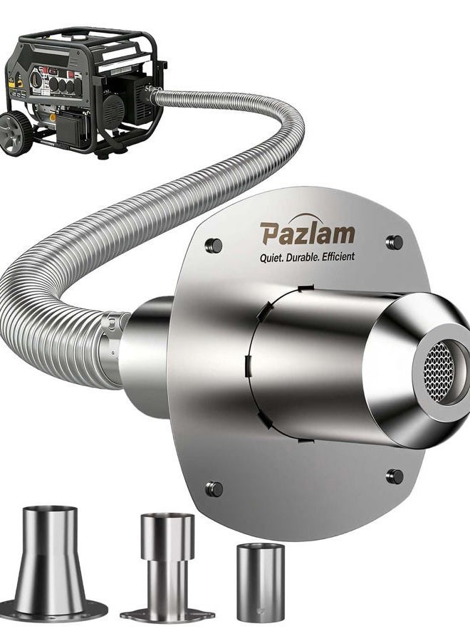 PAZLAM Generator Exhaust Extension Silencer Kit – Universal Fit for Firman, Honda, Champion & More – Heavy-Duty Stainless Steel Muffler with Flexible Pipe – Noise Reduction & Fume Venting（Silver） - Image 1