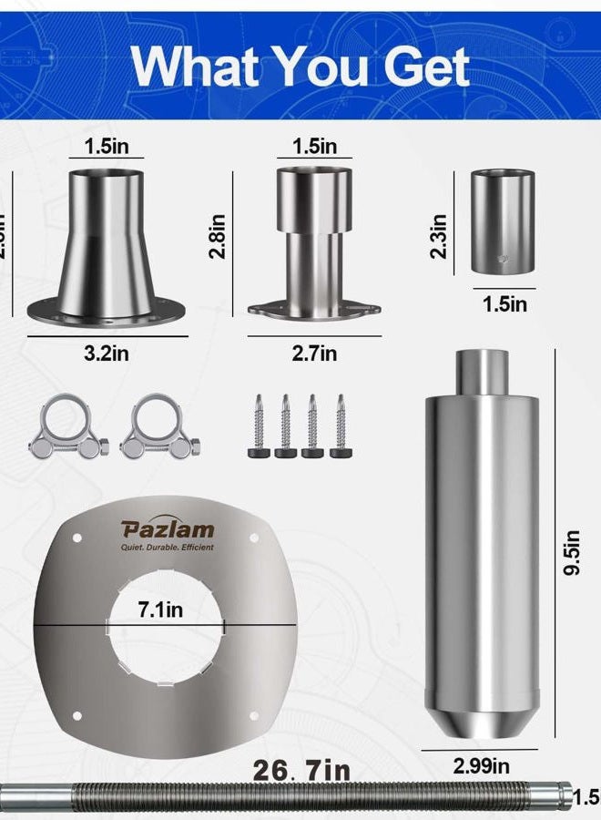 PAZLAM Generator Exhaust Extension Silencer Kit – Universal Fit for Firman, Honda, Champion & More – Heavy-Duty Stainless Steel Muffler with Flexible Pipe – Noise Reduction & Fume Venting（Silver） - Image 5