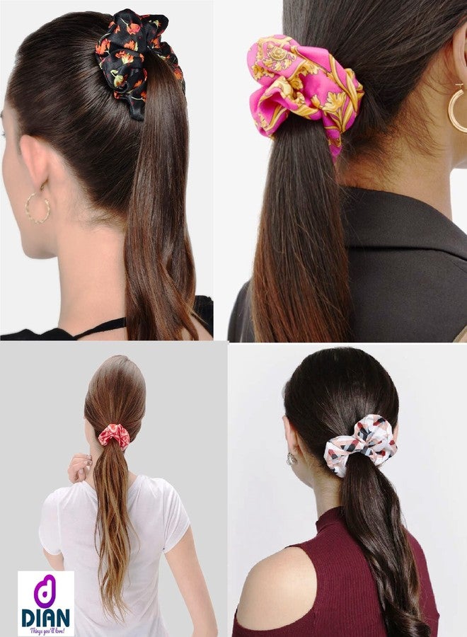 DIAN Multicolor Pack of 10 Hair Scrunchies, Ponytail Holder, Hair Tie, Hair Bow, Rubber Bands in Satin Solid & Printed for Women, Teens and Girls - Image 4