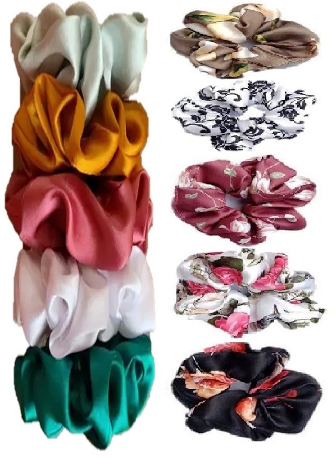DIAN Multicolor Pack of 10 Hair Scrunchies, Ponytail Holder, Hair Tie, Hair Bow, Rubber Bands in Satin Solid & Printed for Women, Teens and Girls - Image 1