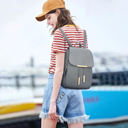 KKXIU Trendy Leather Backpack Purse for Women and Ladies Shoulder Travel Daypacks Bags (A-Grey) - Image 2