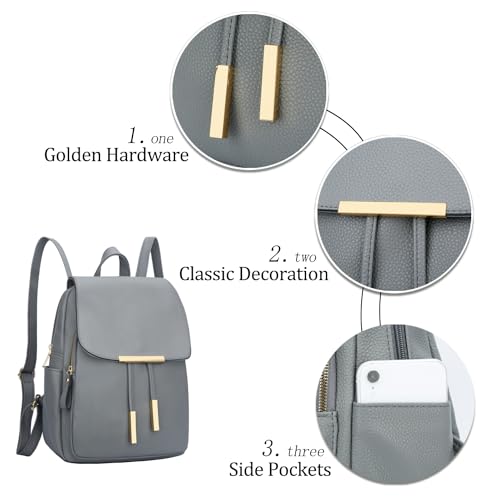 KKXIU Trendy Leather Backpack Purse for Women and Ladies Shoulder Travel Daypacks Bags (A-Grey) - Image 5