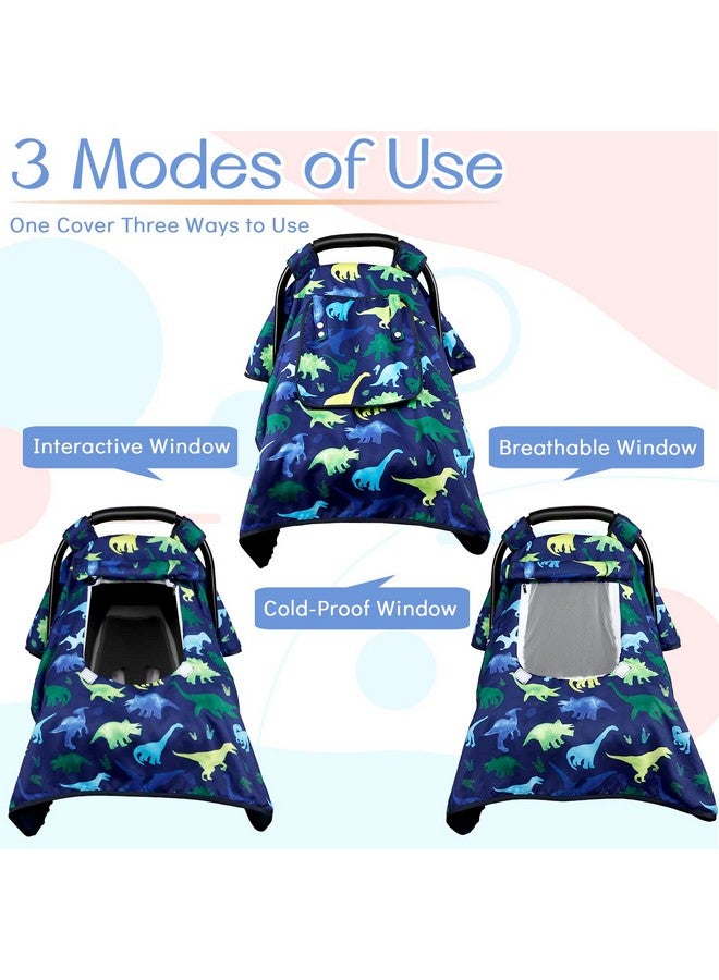 TANOFAR Carseat Cover Boy, Winter Baby Carseat Seat Cover, Carseat Canopy Cozy & Warm Cover with Peep Windows, Blue Dinosaur Stuff - Image 2