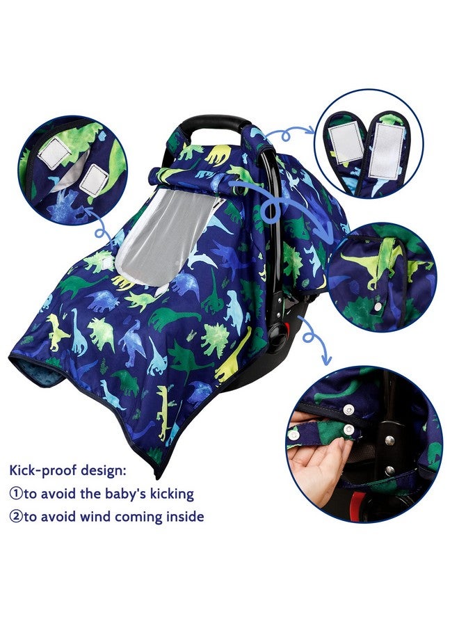 TANOFAR Carseat Cover Boy, Winter Baby Carseat Seat Cover, Carseat Canopy Cozy & Warm Cover with Peep Windows, Blue Dinosaur Stuff - Image 5