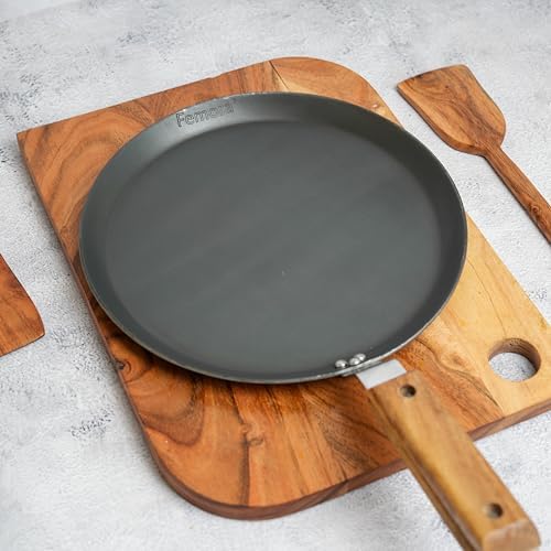 Femora 9.8 inch (24.5 cm) Iron Flat Tawa with Wooden Handle – Perfect for Roti, Gas Stove Compatible, Black, Pack of 1 - Image 4