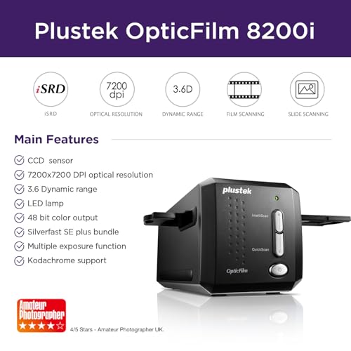 Plustek OpticFilm 8200i SE 35mm Film Slide Scanner 7200 dpi 48bit Output Integrated Infrared DustScratch Removal Bundle Silverfast SE Plus 9 Support Mac and PC - Image 3