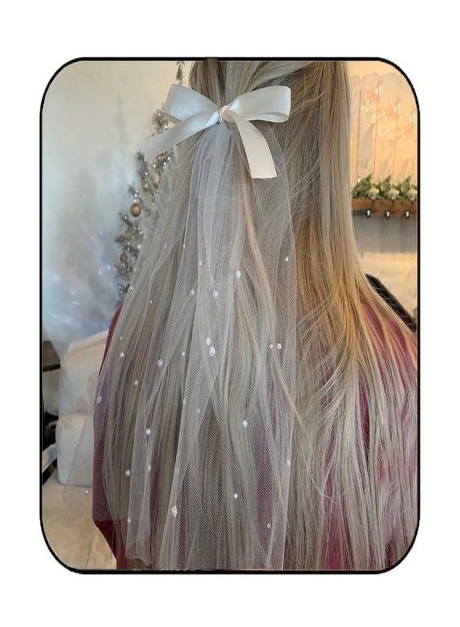FAMEZA 1 Pcs Luxury Bride Wedding Veil clip Pearl Bridal Hair Piece White Tulle Veils with Bow Tie Bachelorette Party Hair Accessories for Women and Girls|white color - Image 1