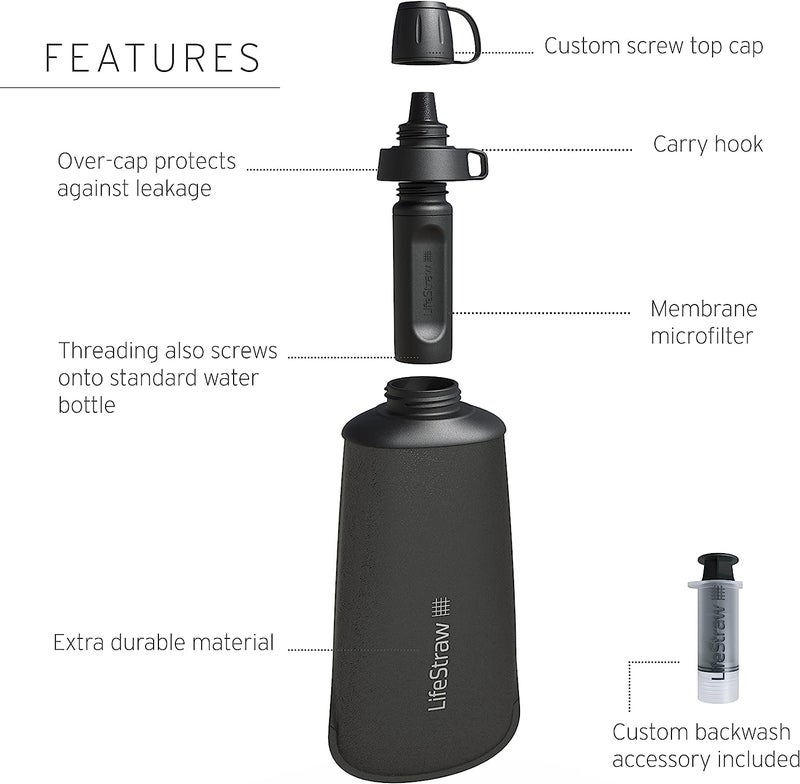 LifeStraw Peak Series - Collapsible Squeeze Bottle Water Filter System - 1L for Trail Running, Camping, Hiking, Travel, Cycling, and Fishing; Mountain Blue - Image 1