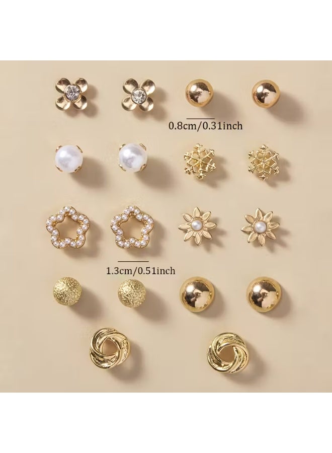 aeen A Set of 9 Pairs KC Golden Plated Simple, Stylish, And Cute Flower And Snowflake Earrings in Various Styles, Suitable for Everyday Wear by Women. A Large Set of Jewellery And Holiday Gifts. - Image 3