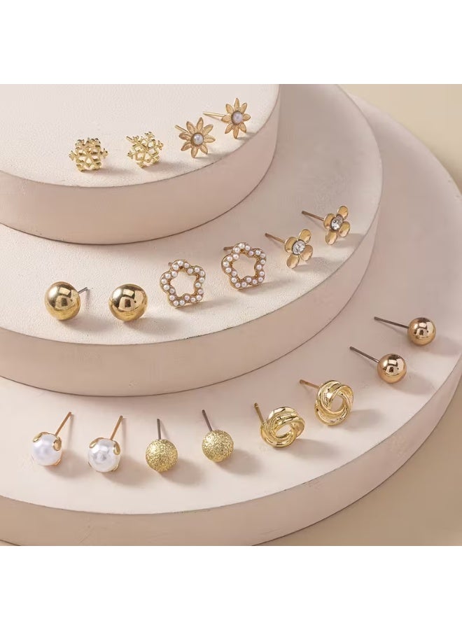aeen A Set of 9 Pairs KC Golden Plated Simple, Stylish, And Cute Flower And Snowflake Earrings in Various Styles, Suitable for Everyday Wear by Women. A Large Set of Jewellery And Holiday Gifts. - Image 5