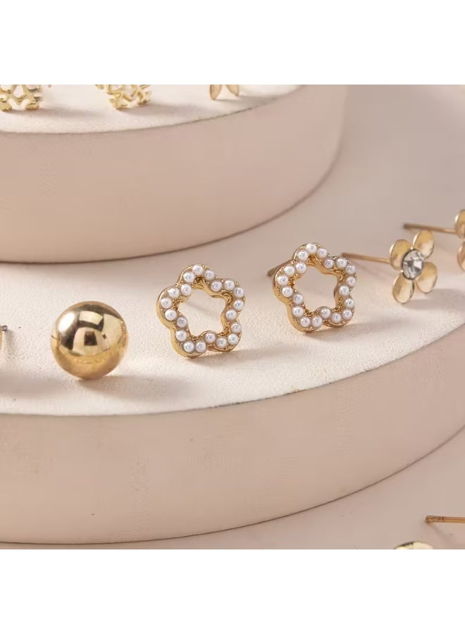 aeen A Set of 9 Pairs KC Golden Plated Simple, Stylish, And Cute Flower And Snowflake Earrings in Various Styles, Suitable for Everyday Wear by Women. A Large Set of Jewellery And Holiday Gifts. - Image 4