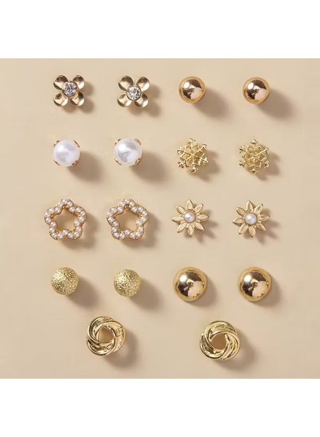 aeen A Set of 9 Pairs KC Golden Plated Simple, Stylish, And Cute Flower And Snowflake Earrings in Various Styles, Suitable for Everyday Wear by Women. A Large Set of Jewellery And Holiday Gifts. - Image 2