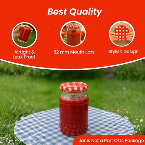 Machak Glass Jar Lids Only 82mm for 82 mm Mouth Jars (Red Check, Set of 6) - Image 2